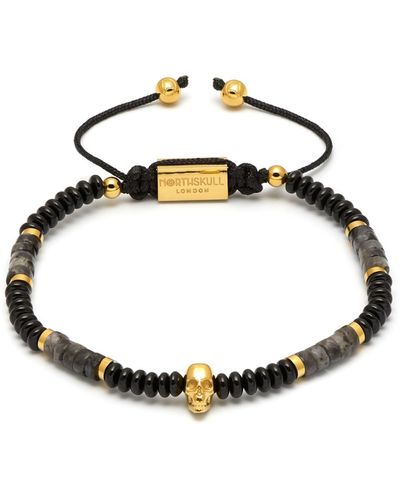 Northskull Black Onyx / Gold Sheen Obsidian & Gold Atticus Skull Macramé Bracelet - Metallic