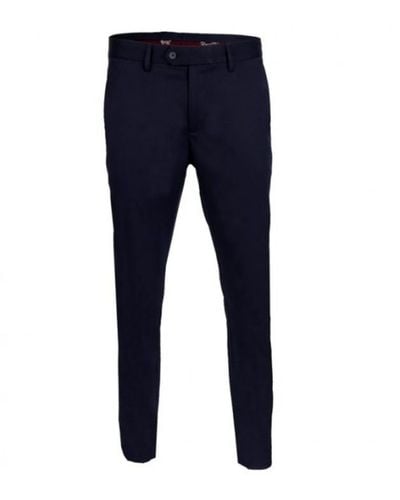 DAVID WEJ Plain Smart Trousers With Belt Loops – Navy - Blue