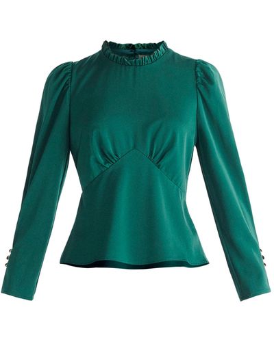 Paisie Pleated Collar Satin Blouse In - Green