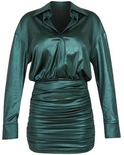 Cliché Reborn Draped Mini Shirt Dress In - Green