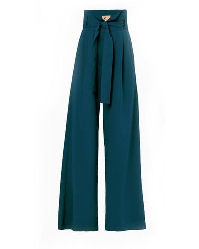 Julia Allert Emerald High Waist Long Wide Leg Trousers - Blue