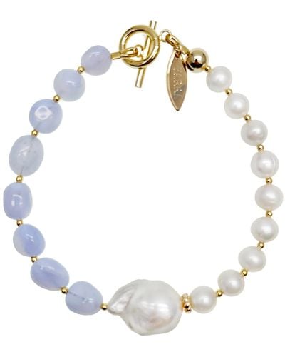 Farra Baroque Pearl With Blue Lace Agate Bracelet - Metallic