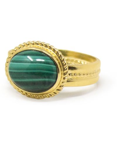 Vintouch Italy Fascetta Gold-plated Malachite Ring - Multicolour