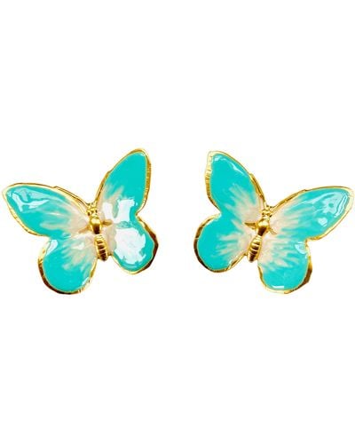 The Pink Reef Oversized Glassine Butterfly In Turquoise & Pearl - Blue