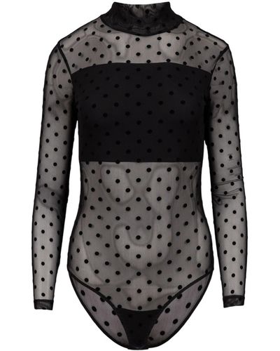 Oh!Zuza Sheer Bodysuit With Turtleneck - Black