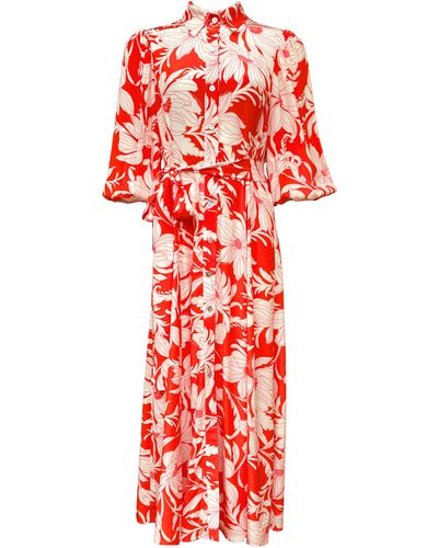 Lavaand Maxi Shirt Dress In Vintage Floral - Red