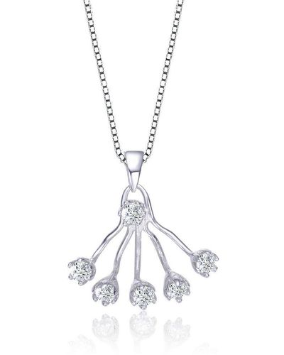 Genevive Jewelry Sterling Silver Stament Shoot Out From A Centre Of White Cubic Zirconia Pendant - Metallic