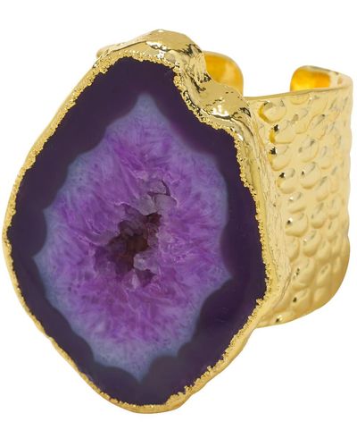 YAA YAA LONDON Purple Mega Gemstone Gold Statement Ring