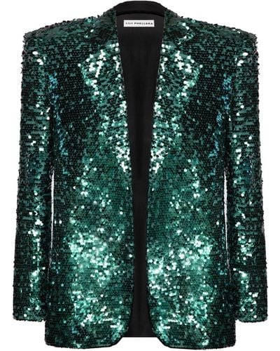 Lily Phellera Jesse Oversized Sequin Blazer In Cat Eye - Green