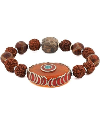 Ebru Jewelry Prayer Beads Rudraksha Meditation Mala Bracelet - Brown
