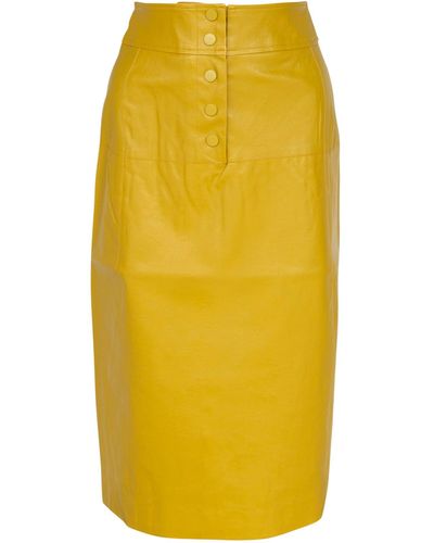 Le Réussi Power Woman Mustard Leather Skirt - Yellow