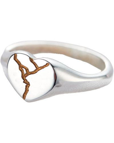 Posh Totty Designs Sterling Silver Heart Kintsugi Signet Ring - Metallic