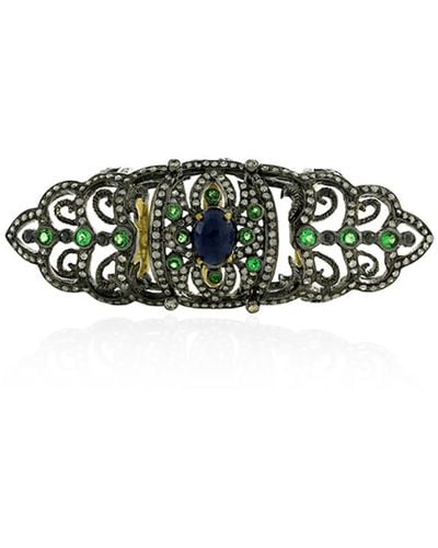 Artisan Gemstone Knuckle Ring Pave Diamond 18k Gold 925 Sterling Silver Jewelry - Green