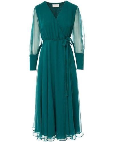 ROSERRY Chianti Wrap Silk Veil Dress In Emerald - Green