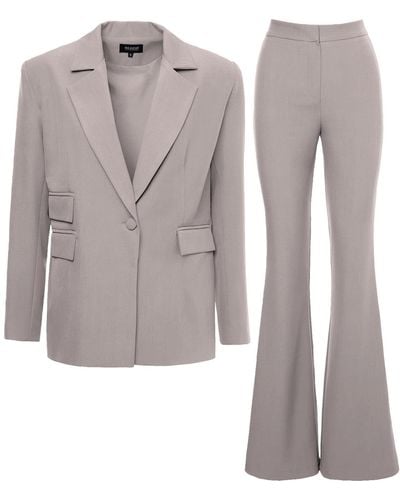 BLUZAT Neutrals Suit With Regular Blazer With Double Pocket And Flared Trousers - Grey