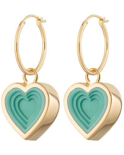 Lily Charmed Gold Plated Turquoise Heart Charm Hoop Earrings - Blue