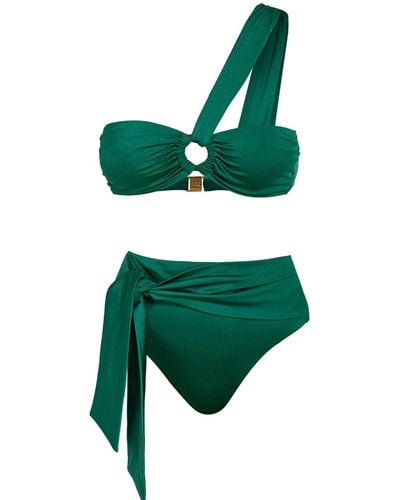 Cliché Reborn Patricia One Shoulder Bikini Top And Side Tie High Rise Bottom - Green