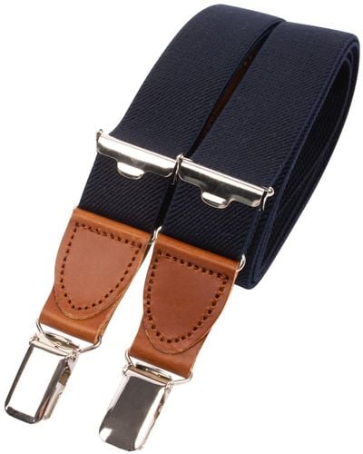 LE COLONEL Neutrals / Camel Leather Navy Blue Skinny Braces