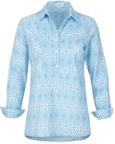 At Last Cotton Mayfair Shirt In Baby & White - Blue