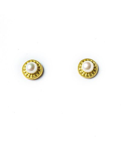 EUNOIA Jewels Hera Studs Freshwater Pearls 24k Gold Plated Stud Earrings - Metallic