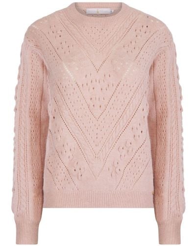 Hortons England Newquay Pointelle Knit Sweater - Pink