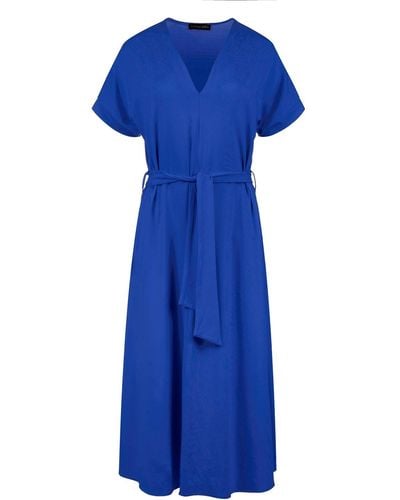 Conquista Royal Belted Midi Dress - Blue