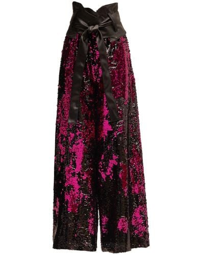 Julia Allert Palazzo Trousers With Double-sided Sequins Black Pink - Red