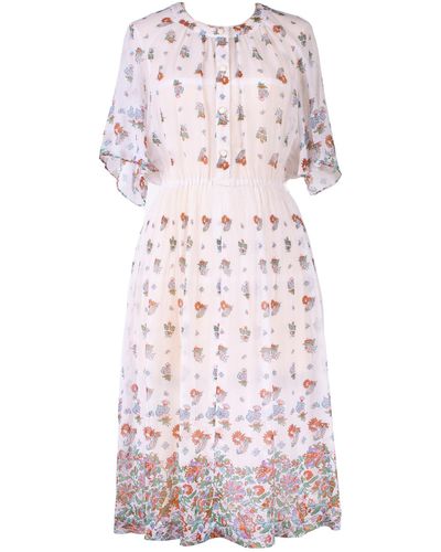 Sugar Cream Vintage Chiffon Vintage Dress With Wild Floral Print - Pink