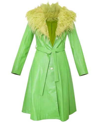 Elsie & Fred The Nadia Pu Mac With Oversized Faux Fur Collar - Green