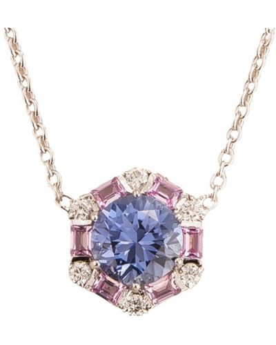 Juvetti Melba White Gold Necklace Ceylon Blue, Pink Sapphire, Diamond