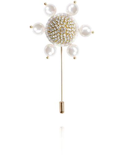 Saule Label Jolie Lapel Pin In White Pearl - Multicolor