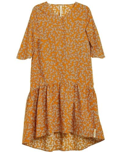 GROBUND The Manilla Dress – The Bohemian One In Turmeric With Flowers - Brown