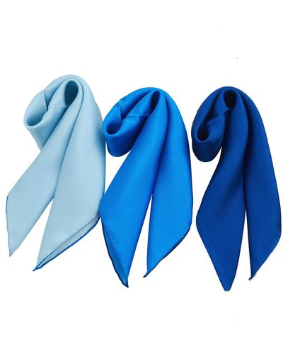 Soft Strokes Silk Pure Silk Scarf Glacier Solid Color Collection Set Of Three Small - Blue