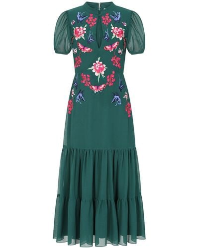 Frock and Frill Marella Floral Embroidered Midi Dress - Green