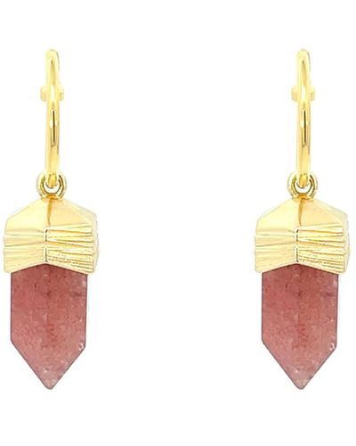 Gosia Orlowska Amari Crystal Hexagonal Pendulum Earrings / Strawberry Quartz - Pink