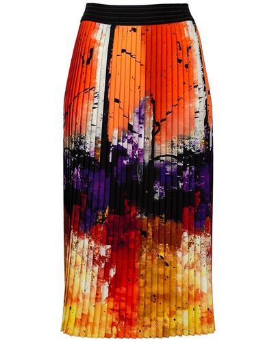 Lalipop Design Colorful & Abstract Print Pleated Midi Skirt - Orange