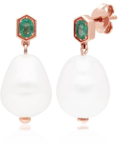 Gemondo Baroque Pearl & Emerald Drop Earrings In Rose Gold Plated Silver - Green