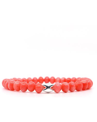 Shar Oke Peach Coral & Sterling Silver Beaded Bracelet - Red