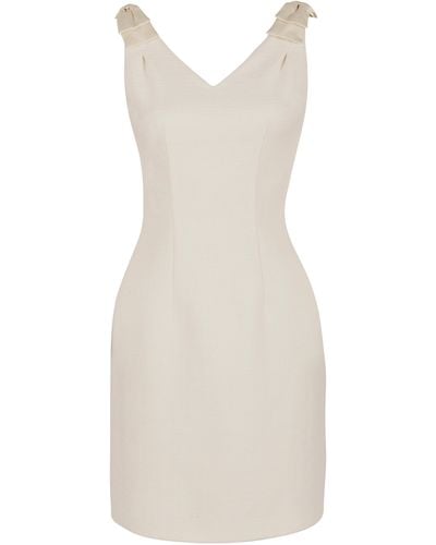 Santinni Elise Wool Dress With Silk Bows In Bianco - White