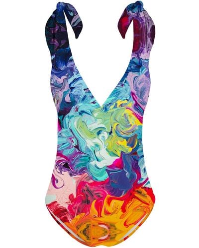 Aloha From Deer Colorful Paintjob One Piece Swimsuit - Blue