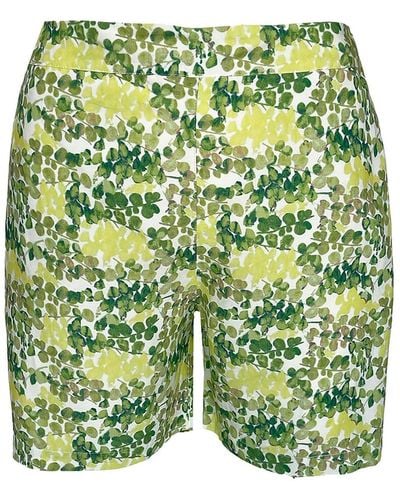 Haris Cotton Printed Linen Blend Shorts With Pockets Petals - Green