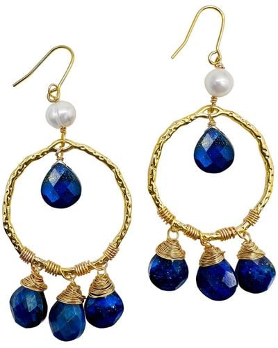 Farra Lapis With Freshwater Pearls Dangle Earrings - Blue