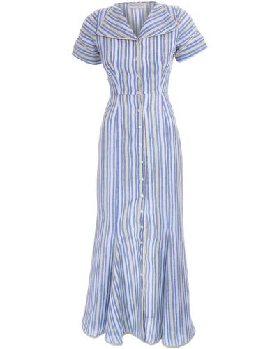 Sofia Tsereteli Striped Linen Dress - Blue