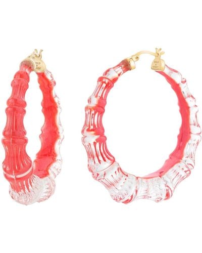 Gold & Honey Bamboo Illusion Hoop Earrings In Watermelon - Red
