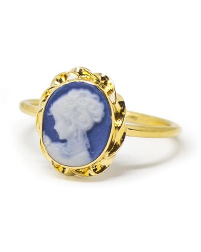 Vintouch Italy Gold-plated Blue Mini Cameo Stacking Ring