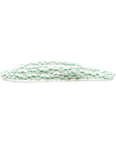 Shar Oke White & Green Striped African Glass Beaded Bracelet