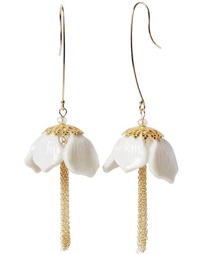 POPORCELAIN Snowdrop Flower Tassel Earrings - Metallic