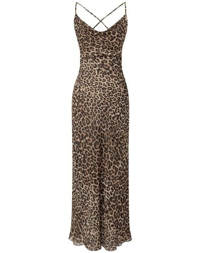 Lily Phellera Ora Midi Dress In Leopard Bite - Brown