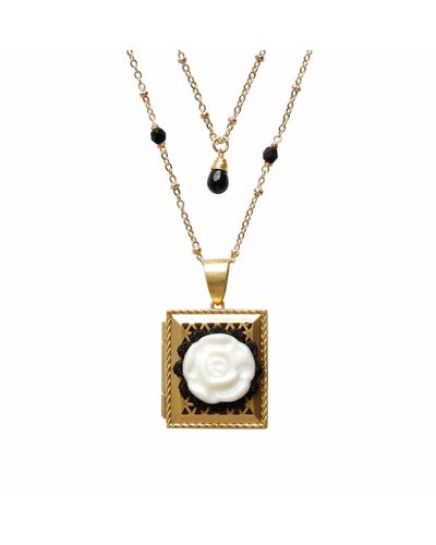 POPORCELAIN Vintage Style Moonlight Rose Locket Necklace - Metallic