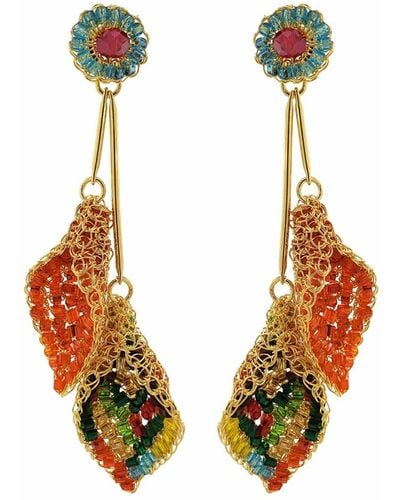 Lavish by Tricia Milaneze Multi & Tulip Duo Handmade Crochet Earrings - Metallic